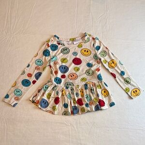 Posh Peanut Girls Multicolor Smiley Long Sleeve Peplum Top Size 3T